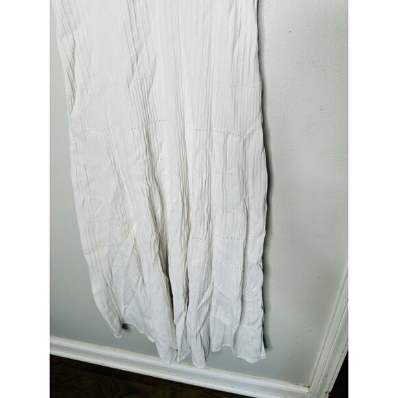 SANDRO Alecia White Blue Ribbed Raw Denim Hem Gold Buttons Dress Size Small - Picture 7 of 11